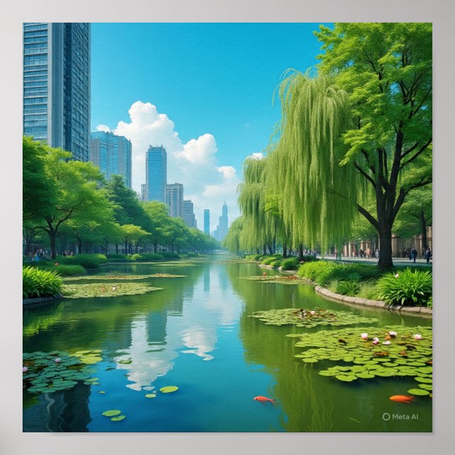 Póster Cielo azul sereno con nubes (Frente)