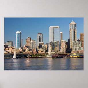 Póster Cielo azul sobre el paseo marítimo de Elliott Bay