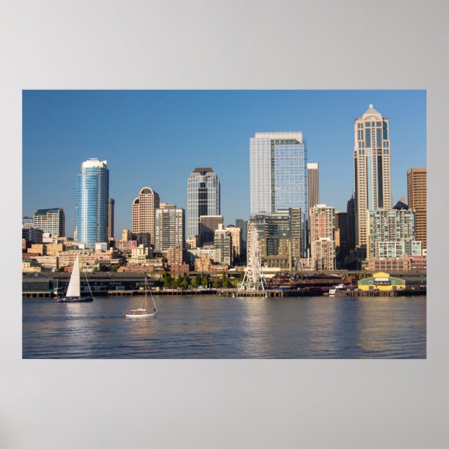 Póster Cielo azul sobre el paseo marítimo de Elliott Bay (Frente)