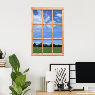 Póster Cielo azul sobre la vista del parque - Ventana fal