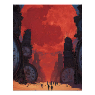 Póster Cielo de cráneo rojo surrealista arte de desierto