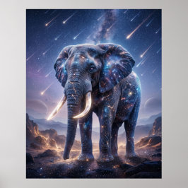 Póster Cielo de Estrellas Fugaces del Elefante Galáctico