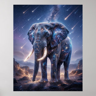 Póster Cielo de Estrellas Fugaces del Elefante Galáctico