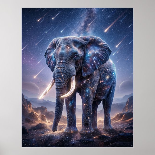 Póster Cielo de Estrellas Fugaces del Elefante Galáctico (Frente)