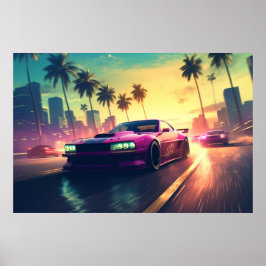 Póster Cielo de la ciudad del vehículo de carreras de coc