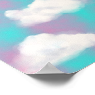 Póster Cielo Estético de Acuarela con Nubes Blancas Sueño