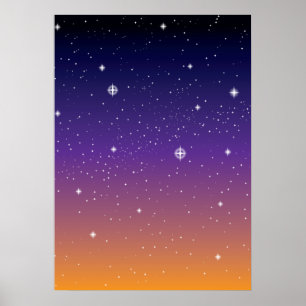 Póster Cielo estrellado de puesta de sol púrpura y dorado