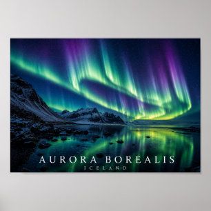 Póster Cielo Nocturno Borealis de Islandia A4