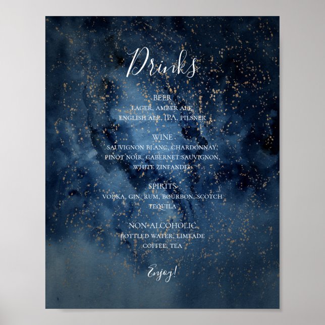 Póster Cielo nocturno celeste | Rótulo del menú Bebidas d (Frente)