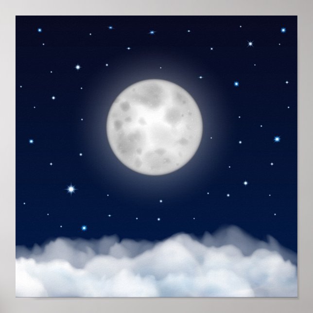 Póster Cielo nocturno con nubes de estrellas de la luna (Frente)