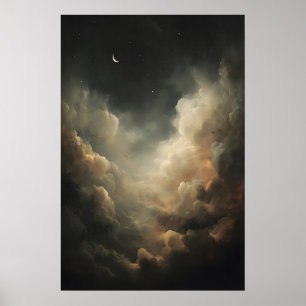 Póster Cielo Nocturno de Luna Creciente Dark Academia Cel