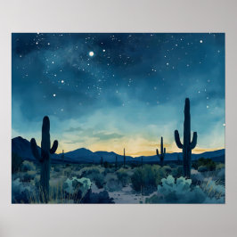 Póster Cielo nocturno del suroeste del desierto con Cacti