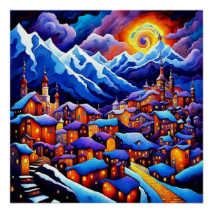 Póster Cielo nocturno sobre las montañas 4