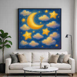 Póster Cielo Nocturno Soñador y Lindo - Estilo de Pintura