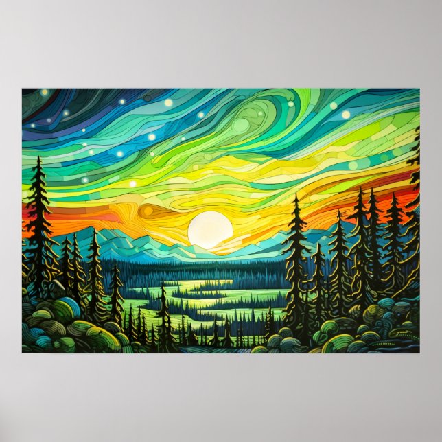 Póster Cielo Nocturno Vibrante en la Puesta del Sol (Frente)