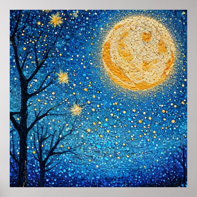 Póster Cielo nocturno y luna llena (Frente)