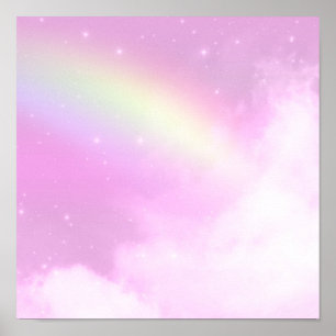 Póster Cielo rosa con arcoiris amarillo limón