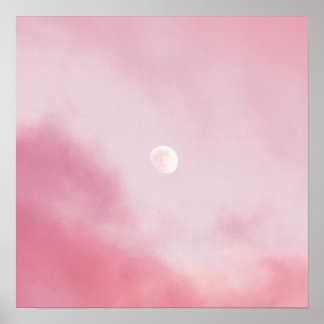 Póster Cielo rosado y luna estéticos