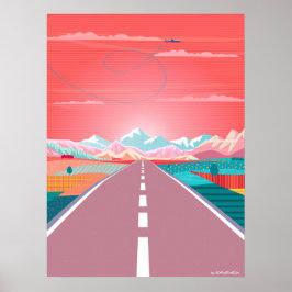 Póster Cielo veraniego, viaje por carretera a la montaña