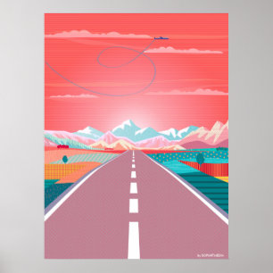 Póster Cielo veraniego, viaje por carretera a la montaña