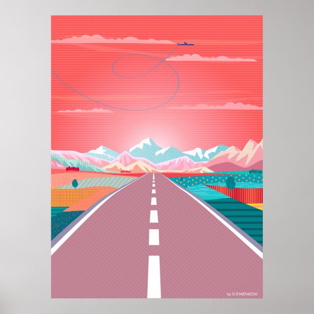 Póster Cielo veraniego, viaje por carretera a la montaña  (Frente)