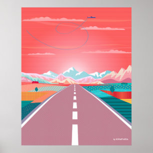 Póster Cielo veraniego, viaje por carretera a la montaña 
