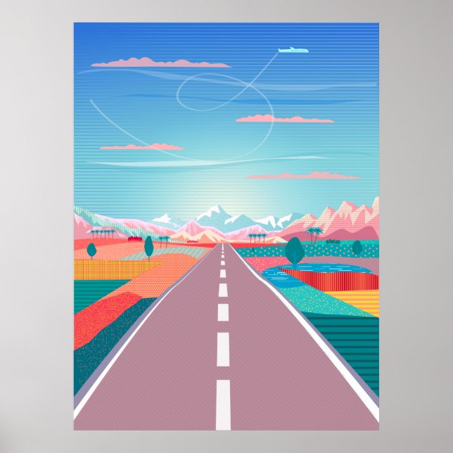 Póster Cielo veraniego, viaje por carretera a la montaña  (Frente)