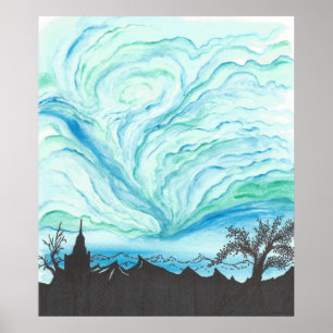 Póster Cielo verde azul