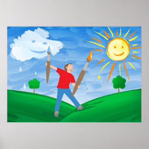 Póster Cielos de pintura de niños