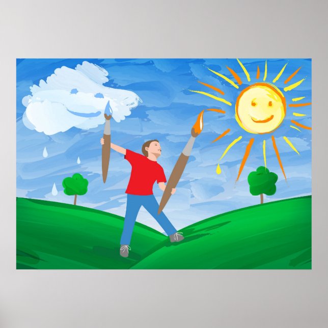 Póster Cielos de pintura de niños (Frente)