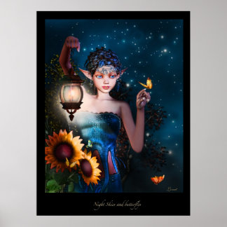 Póster Cielos nocturnos y mariposas