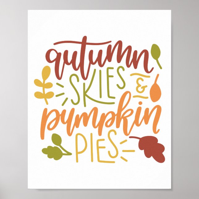 Póster Cielos otoñales y tipografía de calabazas (Frente)