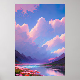 Póster Cielos rosados y morados sobre un lago de montaña
