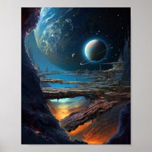 Póster Ciencia Ficción Ciudad Futurista del Espacio Ultra