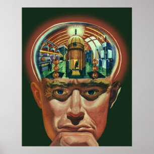 Póster Ciencia ficción del vintage, cerebro extranjero en