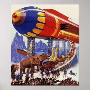 Póster Ciencia ficción vintage, animales salvajes del arc