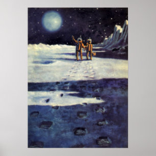 Póster Ciencia Ficción Vintage Astronauta Alienígenas en 