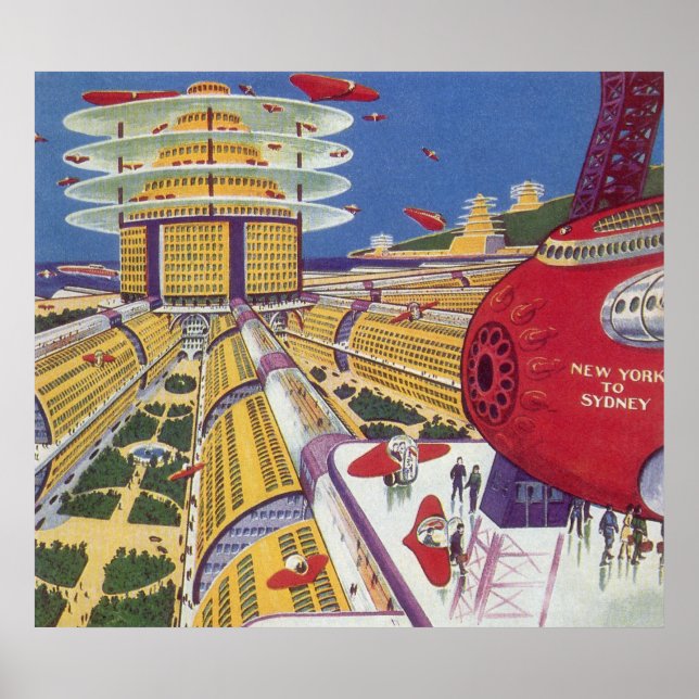 Póster Ciencia ficción vintage, ciudad futurista de Nueva (Frente)
