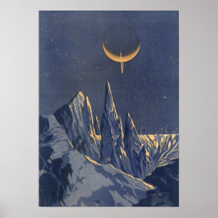 Póster Ciencia Ficción Vintage, Planeta de Nieve de Luna