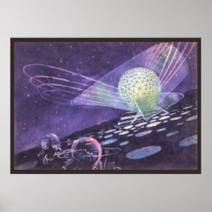 Póster Ciencia ficción vintage, un órgano brillante con e