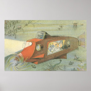 Póster Ciencia vintage ficción submarino Steampunk en el