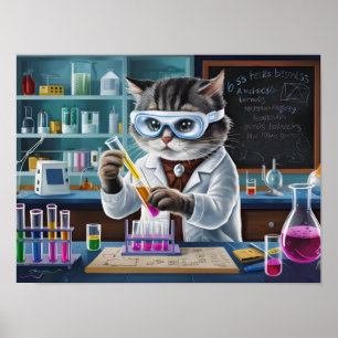 Póster Científico gato lúdico en laboratorio