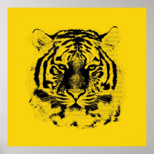 Póster Cierre de la cara del tigre (negro y amarillo)
