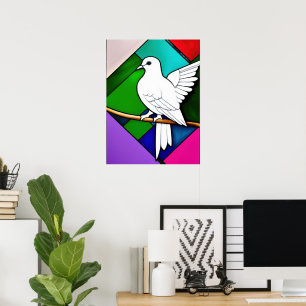 Póster Cierre de un pájaro blanco sentado en una rama