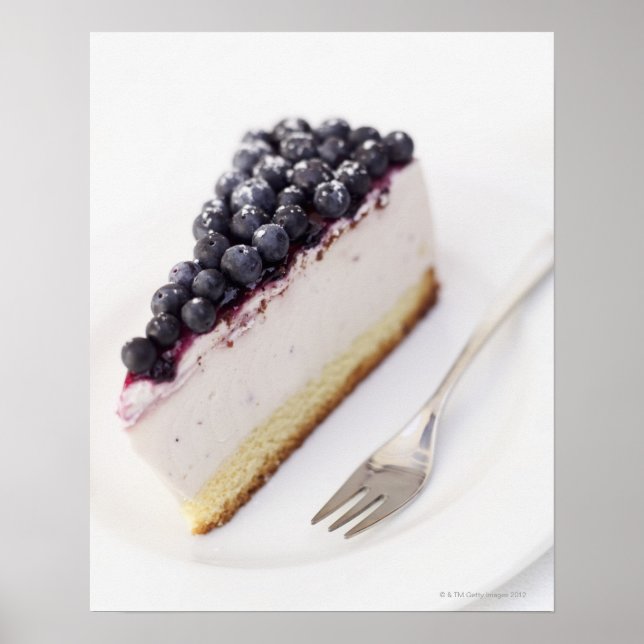 Póster Cierre de una rebanada de tarta de queso arándano (Frente)
