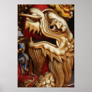 Póster Ciérrese para arriba de dragón del oro en pilar