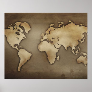 Póster Ciérrese para arriba del mapa del mundo antiguo 4