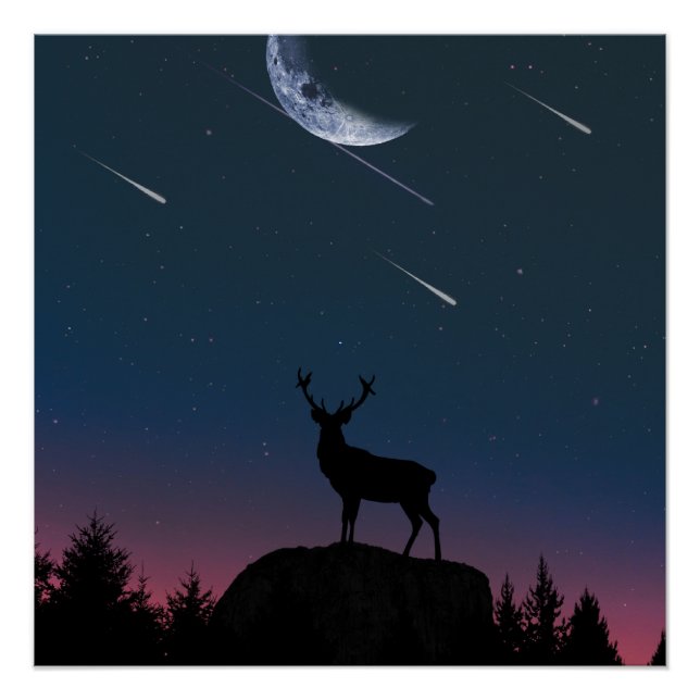 Póster ciervo a la luz de la luna (Anverso)