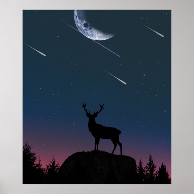 Póster ciervo a la luz de la luna (Frente)