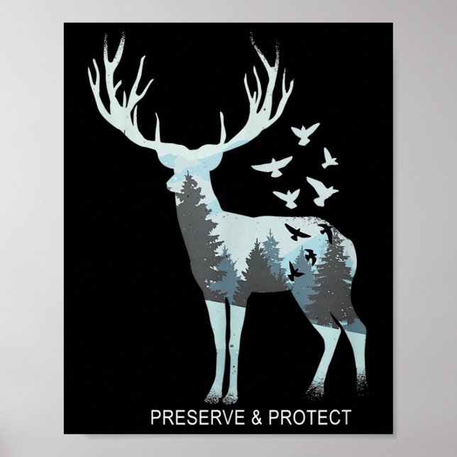 Póster Ciervo - Animal Forestal Natural - Preservar & Pro (Frente)
